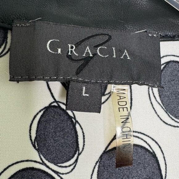 Gracia Black and White Animal Print Wrap Faux Leather Womans Top Size Large - Picture 15 of 16